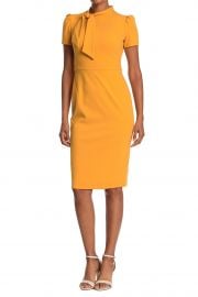 Maggy London   Tie Neck Puff Sleeve Scuba Crepe Dress   Nordstrom Rack at Nordstrom Rack